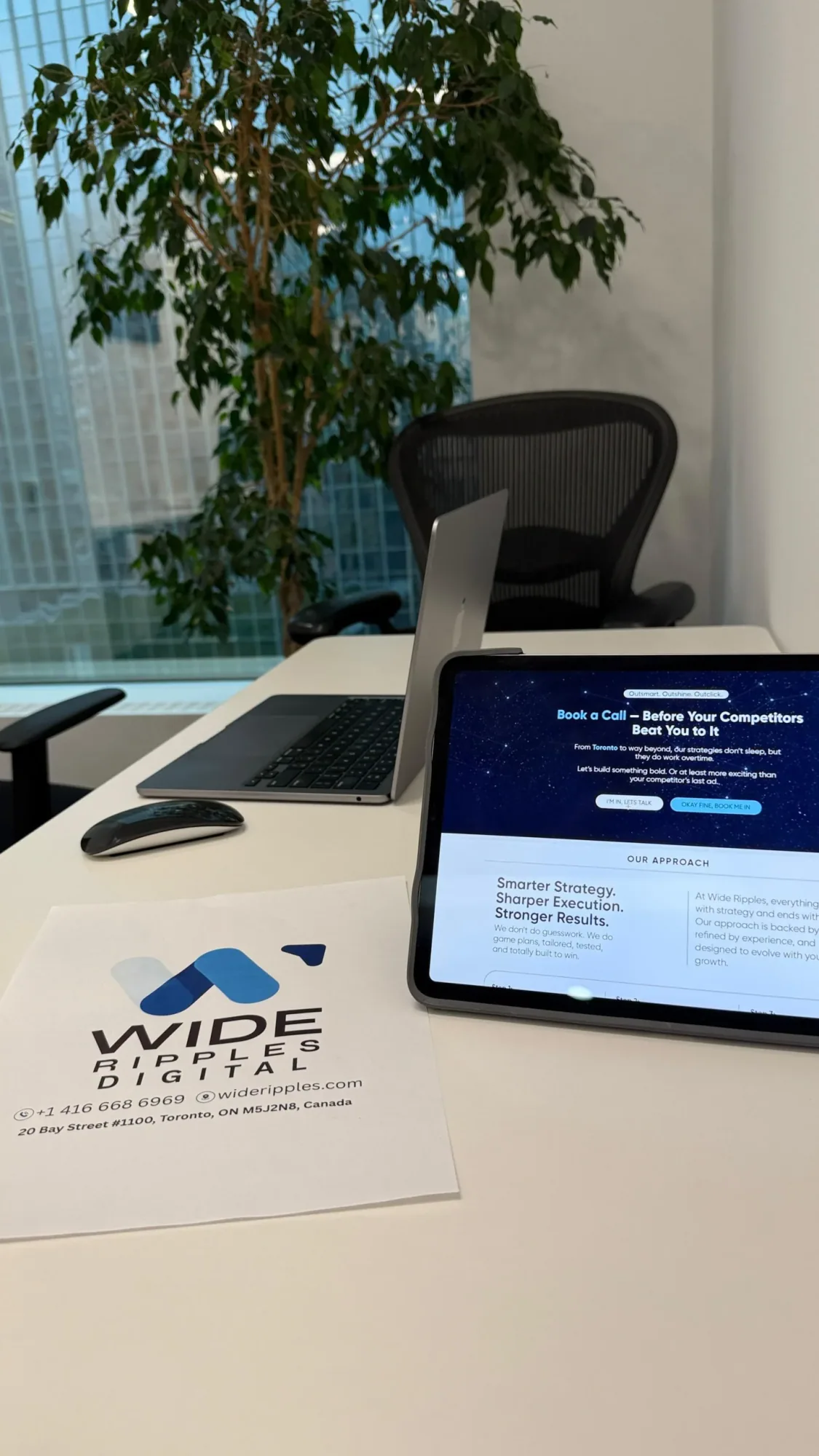 Wide Ripples Digital marketing agency office in Mississauga Wide Ripples Digital office in Mississauga with campaign work on screen
