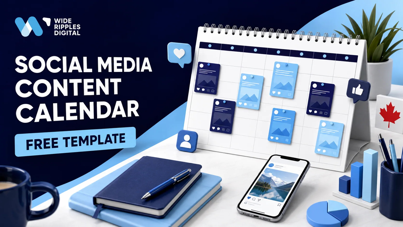 Social media content calendar and free template from Wide Ripples Digital