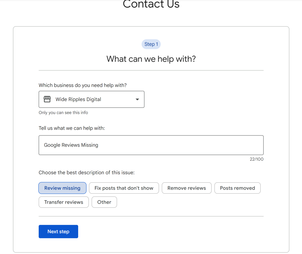 contact google support for missing google review
