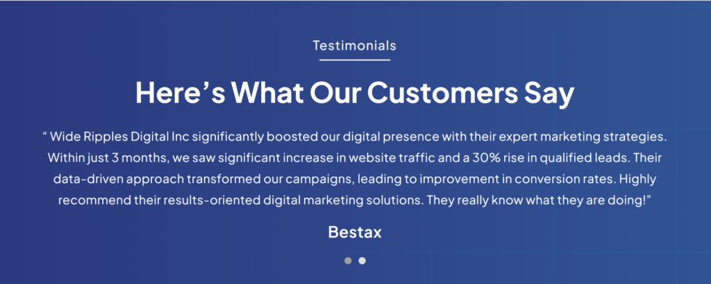 client testomonail of wideripples company
