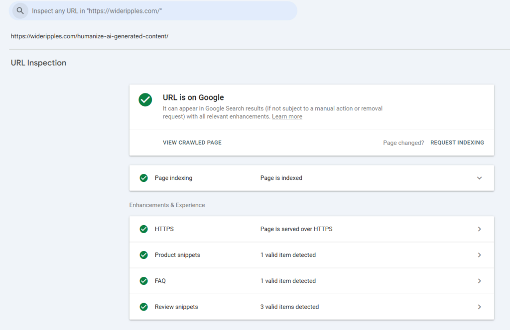 url inspection in google search console