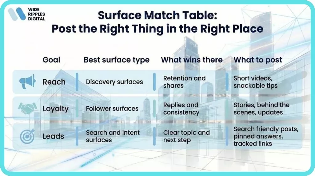 surface match table to post the right reach at right time